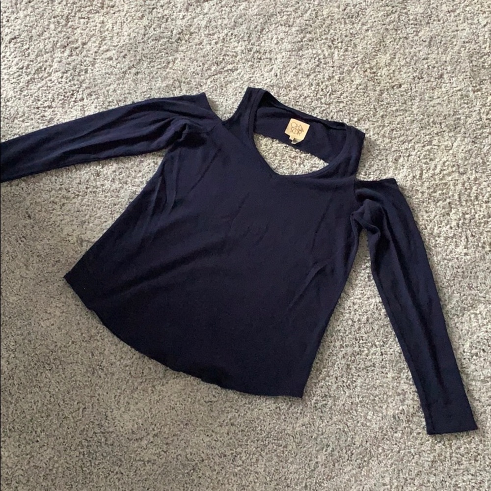Navy Light-weight Sweater with Shoulder Cutouts